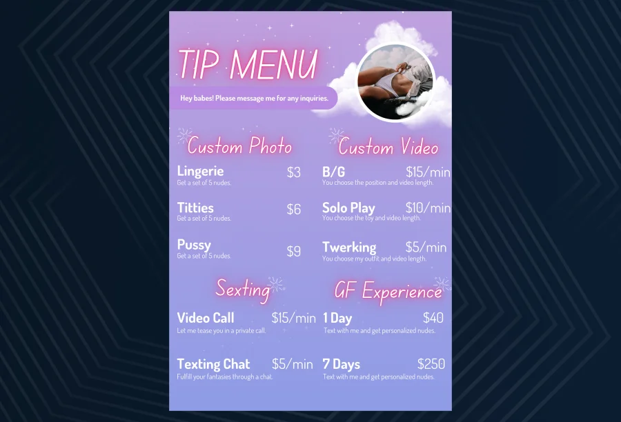 Free OnlyFans Menu Template in Canva - Elegant script