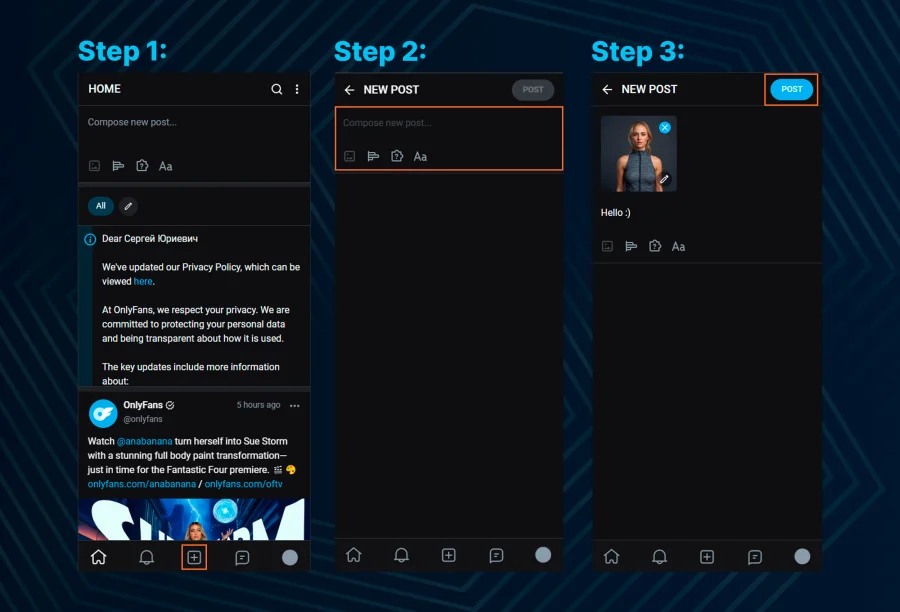 3 steps to publish a post with media on OnlyFans
