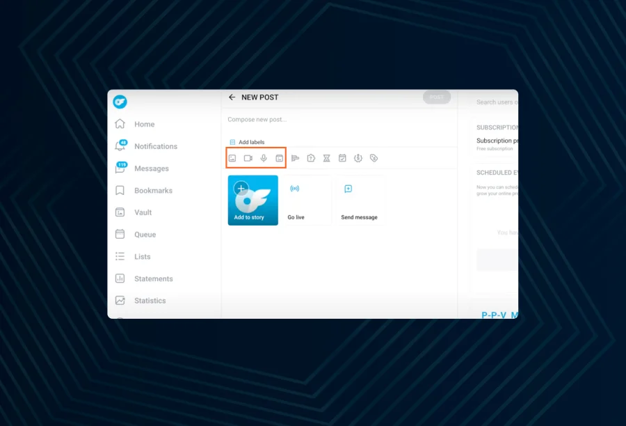 To select content, click on the icon you want