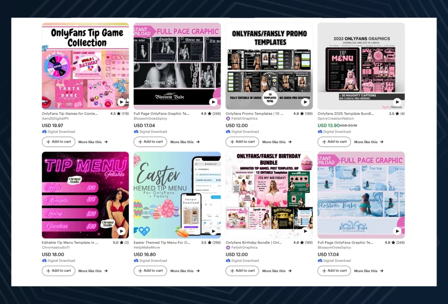 Examples of popular pre-made OnlyFans tip menu templates