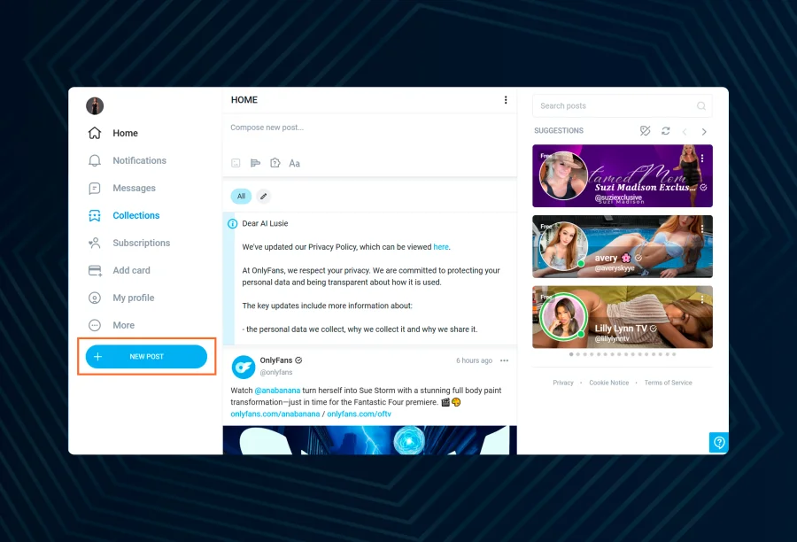The “New Post” button is located at the bottom left of the screen