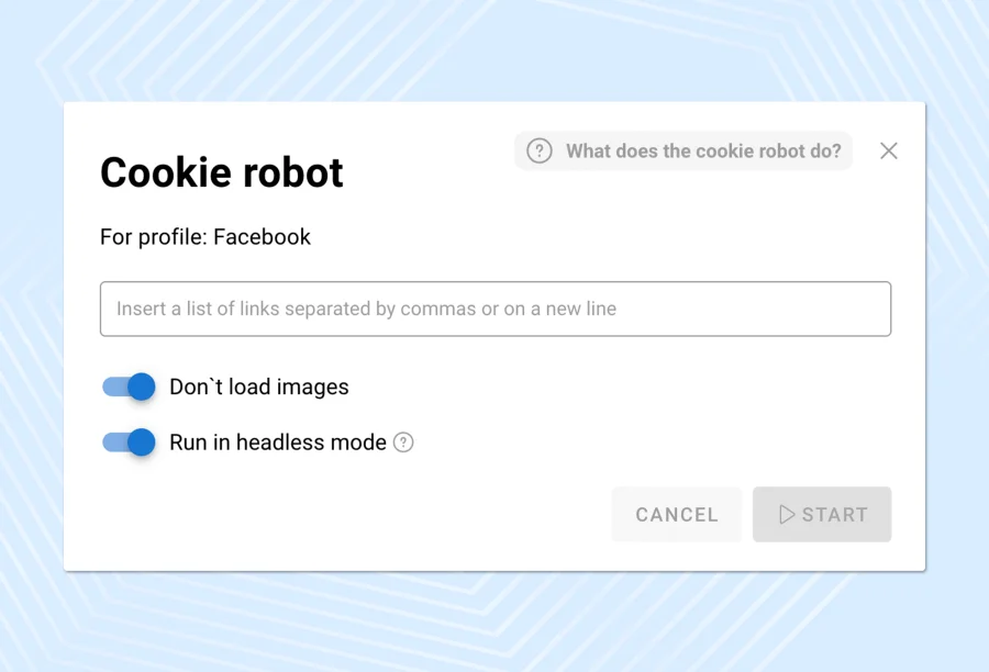 Cookie robot setting