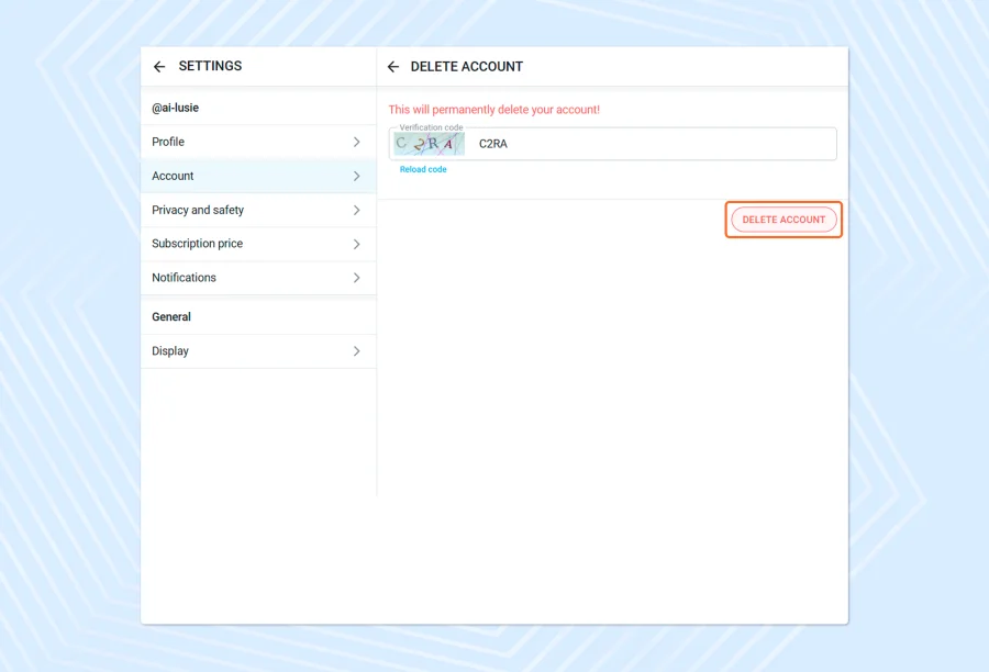 Confirmation of account deletion