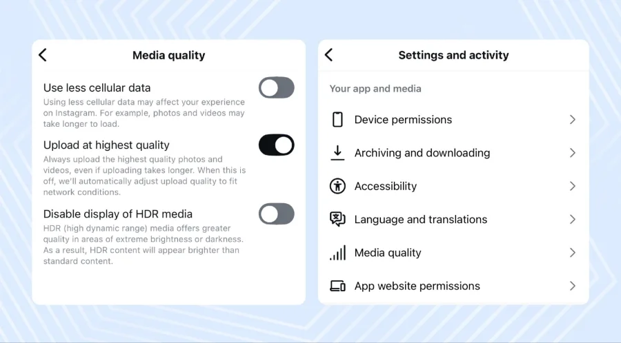Content quality settings